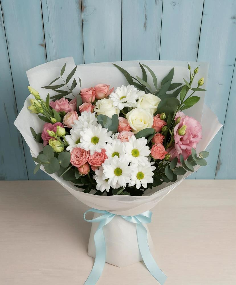 Букет цветов из: Розы, Лизиантусы и Хризантемы в Забродах