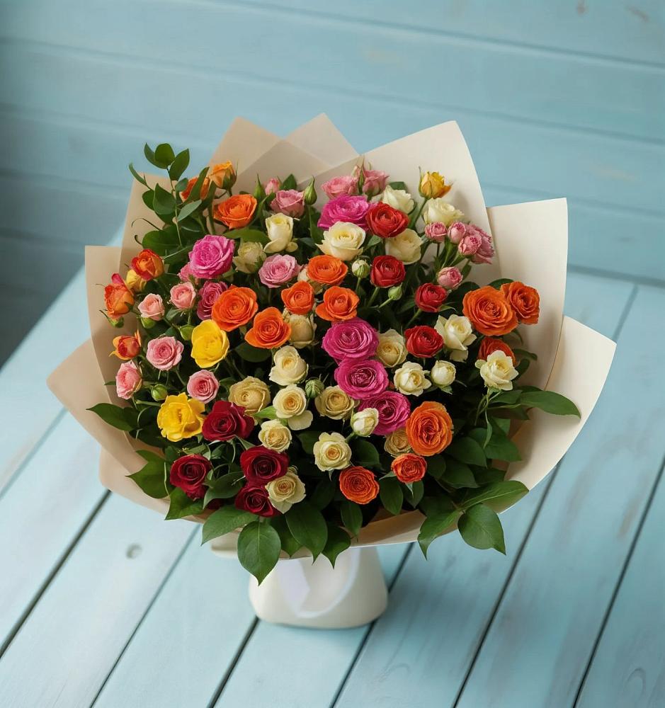 Букет Микс из разноцветных кустовых роз в Забродах