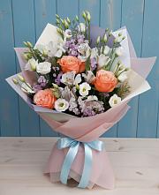 Букет цветов из:  Лизиантусы, Розы, Альстромерии и Гипсофила #REPLACE_PRED# Забродах