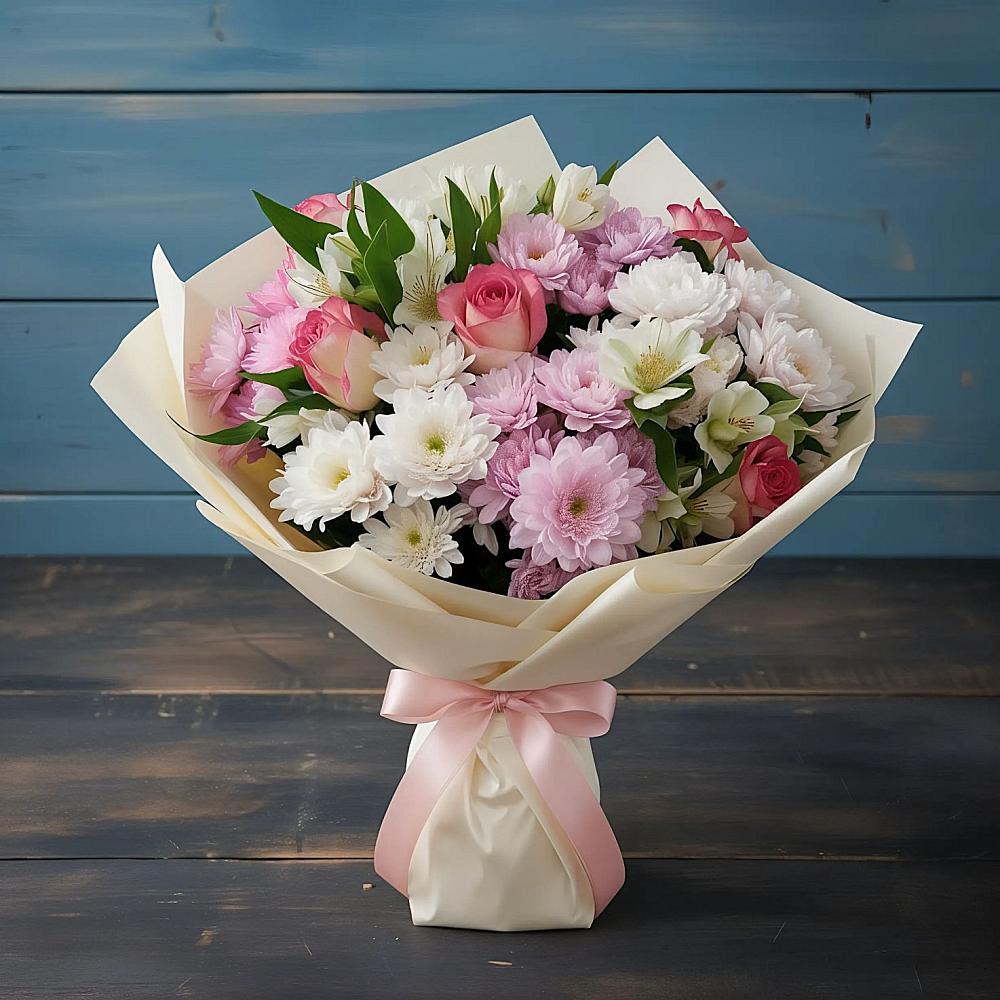 Букет цветов из: Хризантемы, Альстромерии и Розы в Забродах